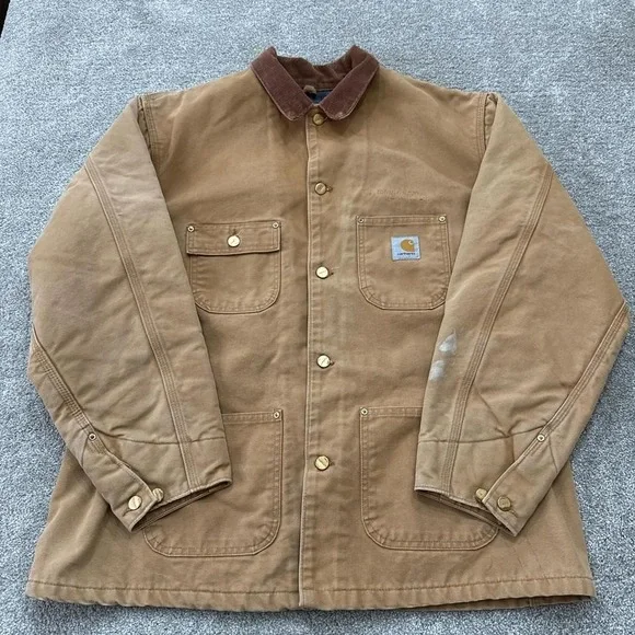 Vintage Carhartt Brown Canvas Work Chore Jacket Blanket Lined - Picture 1 of 7